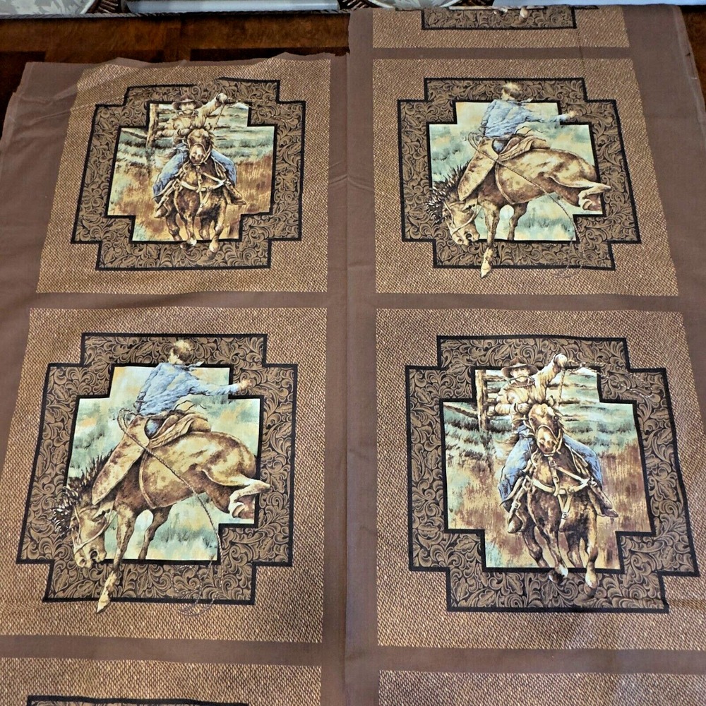 36x44 Cowboy & Horse panels RAWHIDE quilt Fabric Spring Industries Cotton VTG